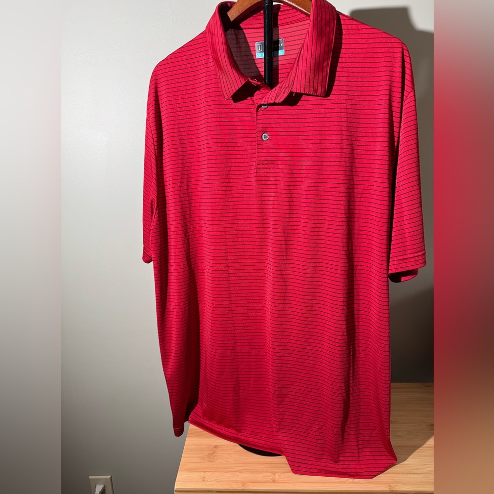 PGA Tour Red Striped Polo Shirt